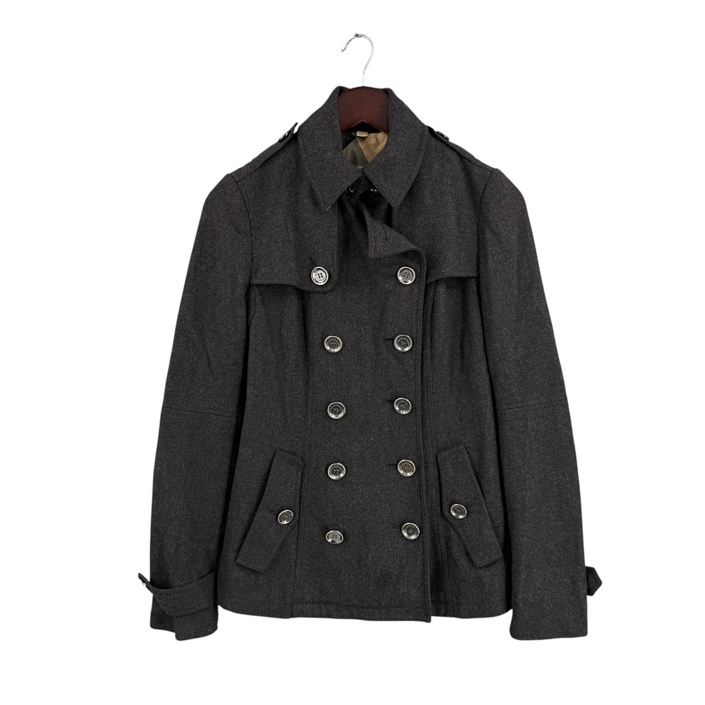 Burberry Brit Peacoat Dark Gray Wool Double Breasted‎ Womens Size 4